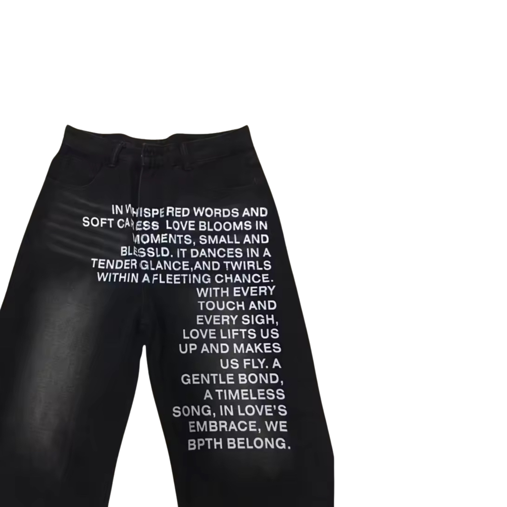 Poetry Print Denim Pants